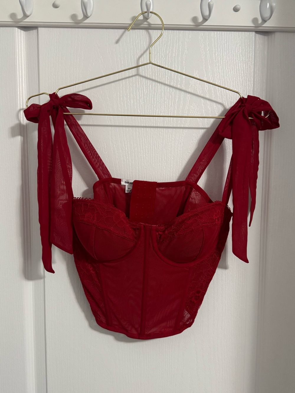 Garage Red Lace Corset-Style Bustier with Tie Straps
